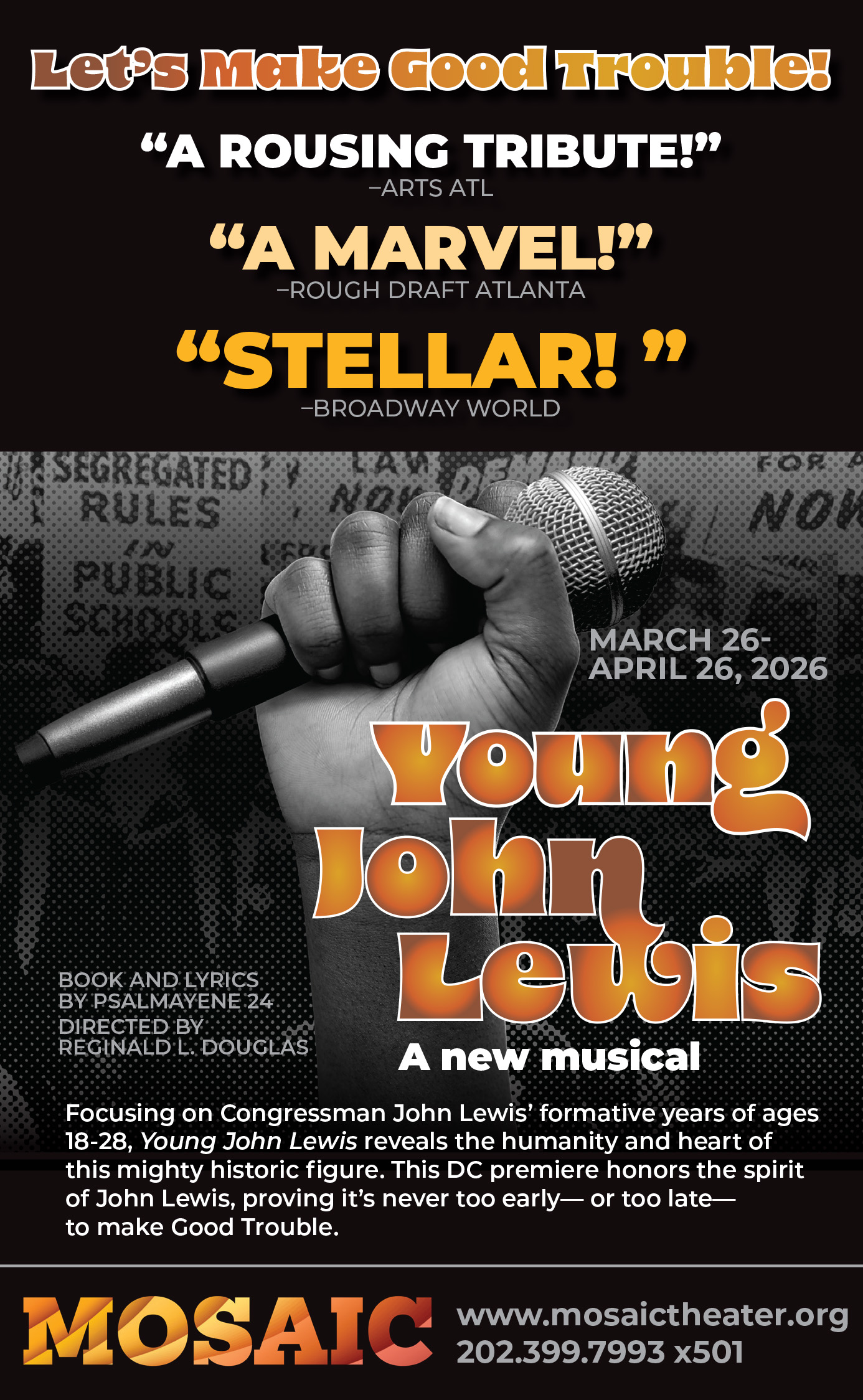 Advertisement for "Young John Lewis" at Mosaic Theatre.