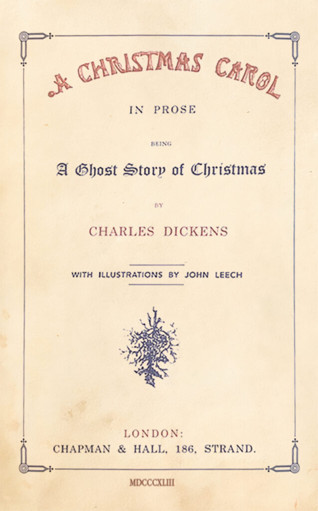 Photograph of a cover page to the 1843 edition of "A Christmas Carol."